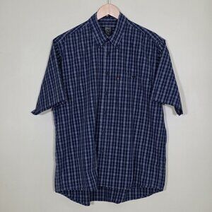 Aigle Plaid Shirt Mens XL Blue White SS Cotton Outdoor Casual Cottage Office